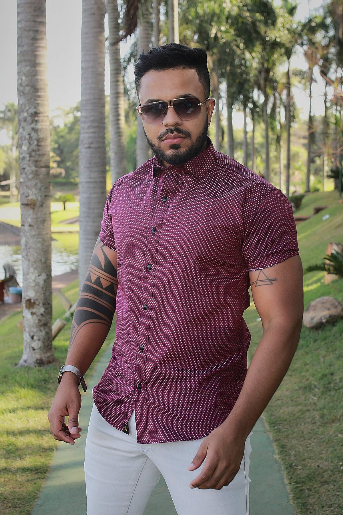 Camisa Slim Fit Algodão Premium Marsala Hungria