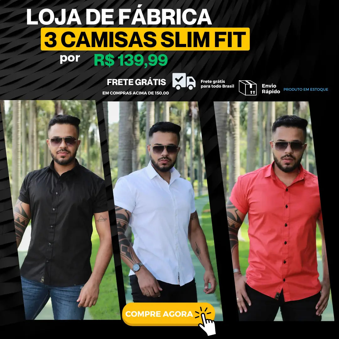 3 CAMISAS SLIM FIT Premium 139,99 Vermelha, Preta ,Branca lisas