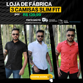 3 CAMISAS SLIM FIT Premium 139,99 Vermelha, Preta ,Branca lisas