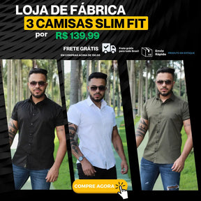 3 CAMISAS SLIM FIT Premium 139,99 Verde Militar, Preta ,Branca lisas (cópia)