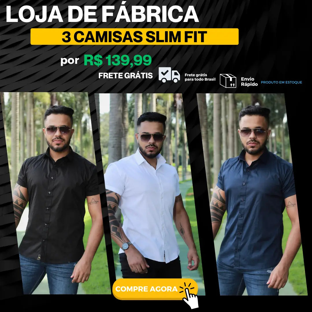 3 CAMISAS SLIM FIT Premium 139,99 Azul Marinho, Preta ,Branca lisas