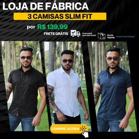 3 CAMISAS SLIM FIT Premium 139,99 Azul Marinho, Preta ,Branca lisas