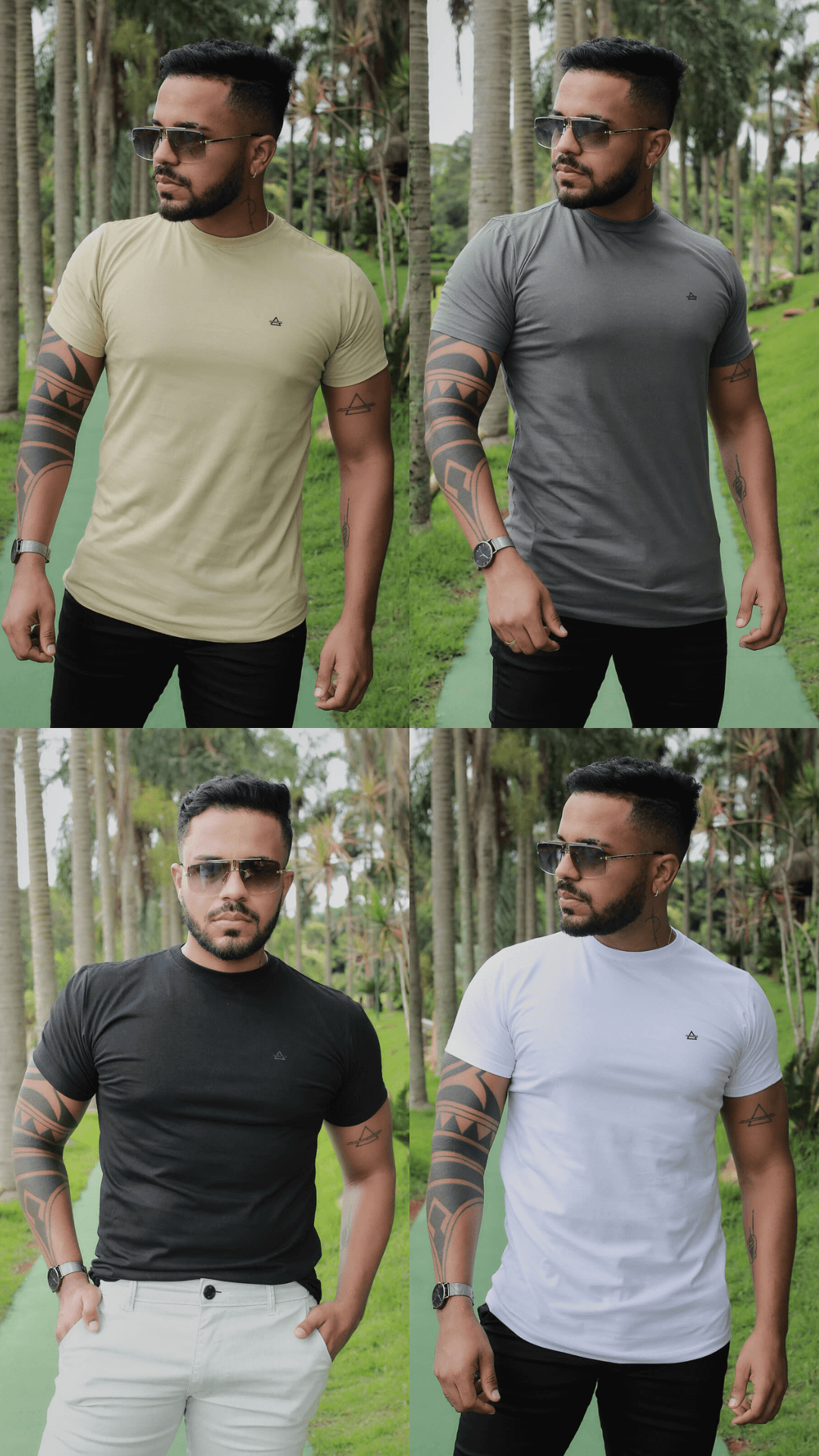 KIT 4 CAMISETAS PREMIUM BRANCA/CINZA/PRETO/BAMBU