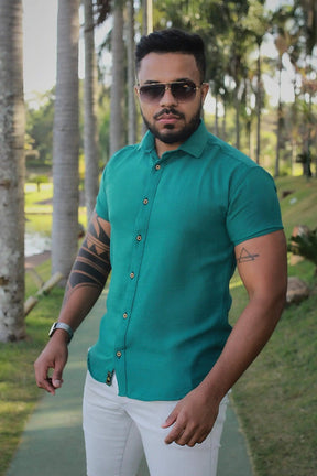 Camisa slim fit Linho Belga Verde Folha