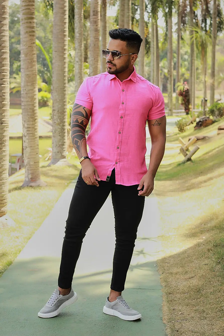 Camisa slim fit Linho Belga Rosa Pink