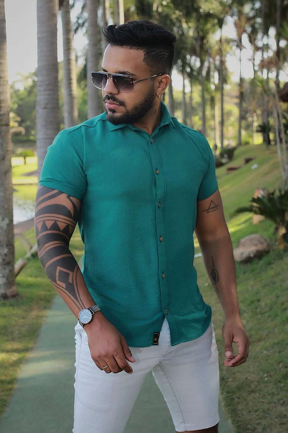 Camisa slim fit Linho Belga Verde Folha